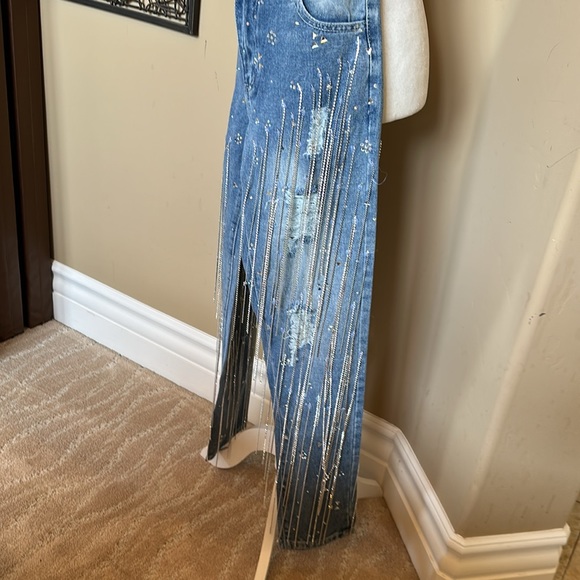 Rhinestone, distressed, jeans, never worn - Picture 2 of 4